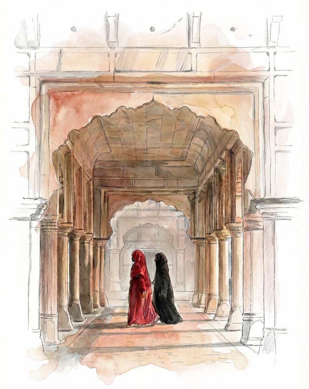 A digital sketch based on one of my photographs of the Diwan e Khas at Lahore Fort.